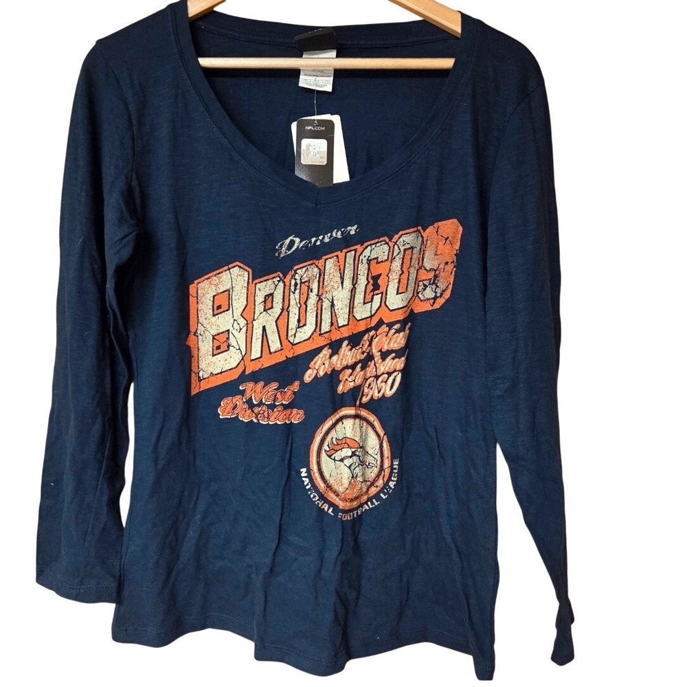 NFL Team Apparel Womens Denver Broncos Long Sleeve Graphic Tee Navy Blue M 7312W